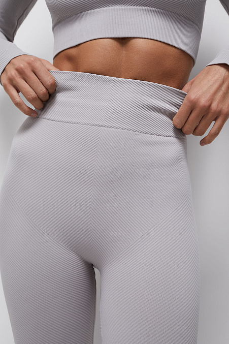 Легинсы в диагональный рубчик с высокой посадкой (серый)
