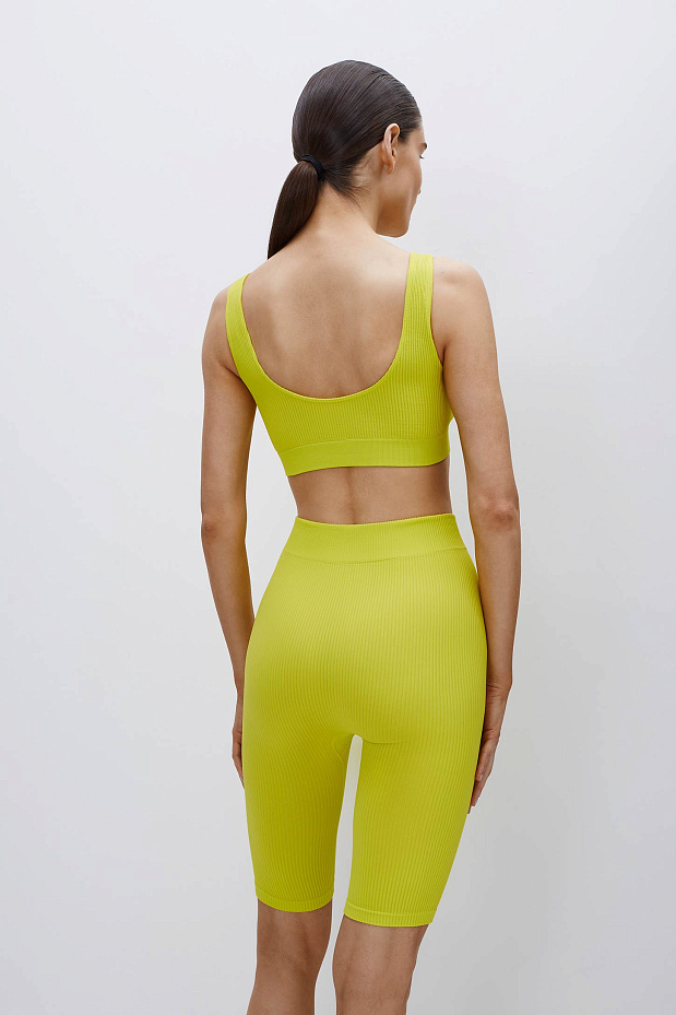 Велосипедки удлиненные в рубчик с широким поясом (яркий лайм)