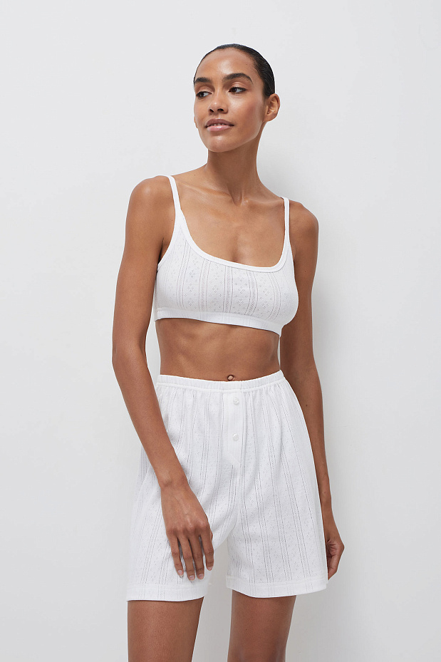 Топ на тонких бретелях из ажурного трикотажа (тофу)