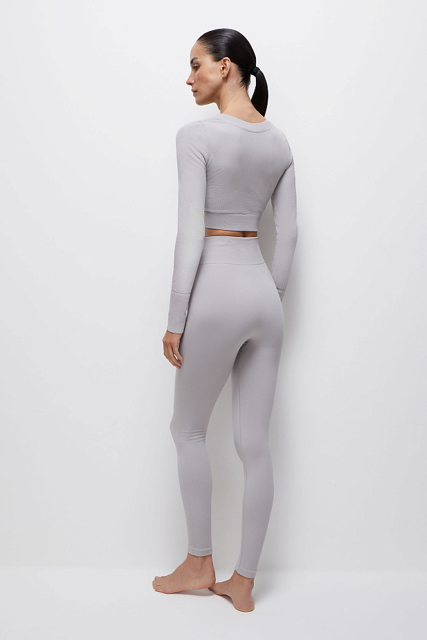 Легинсы в диагональный рубчик с высокой посадкой (серый)