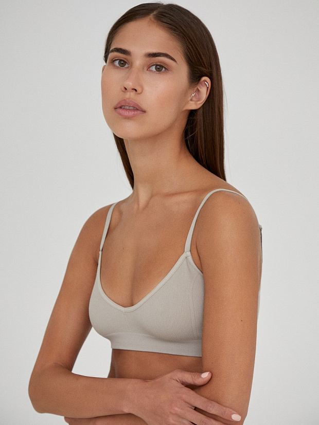 Лиф на тонких бретелях в рубчик (кофе с молоком)