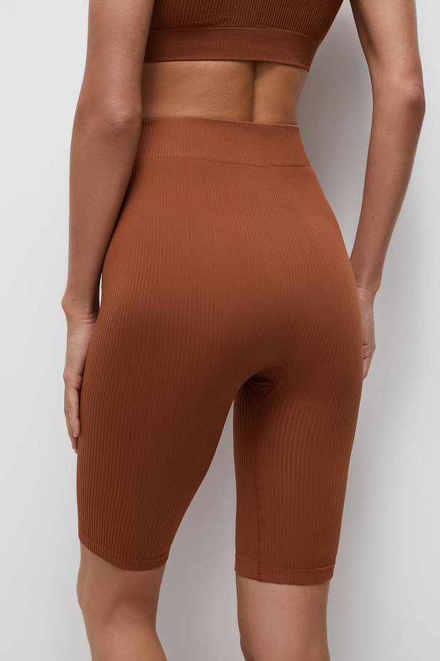 Велосипедки удлиненные в рубчик с широким поясом (терракотовый)