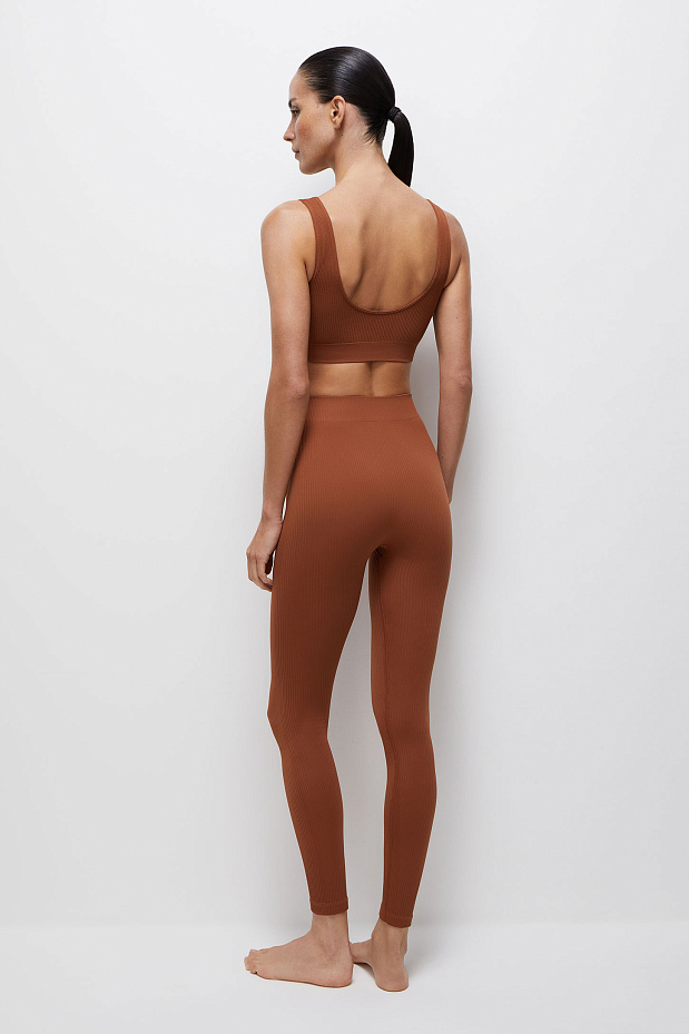 Легинсы со средней посадкой в рубчик (терракотовый)